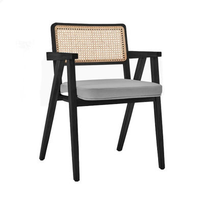 comprare Poltrona da pranzo in legno nero e canna fabbricazione online
