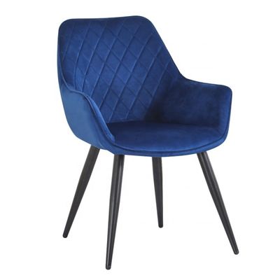 comprare Sedie da pranzo imbottite blu velluto con gambe di metallo nero fabbricazione online