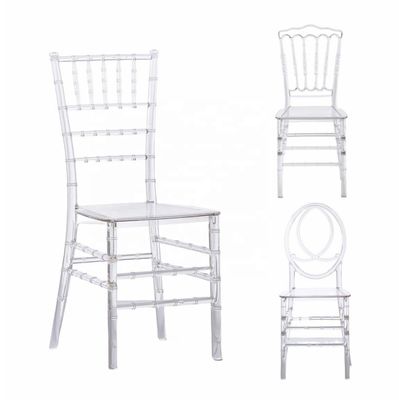 comprare PC / PP Plastico Noleggio trasparente Cristallo Napoleone Acrilico Sposo Chiaro Chiavari Hotel Banchetto Sedie fabbricazione online